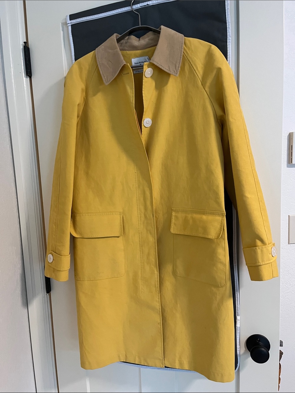 Isaac Mizrahi Yellow Raincoat with Tan Contrast Collar
